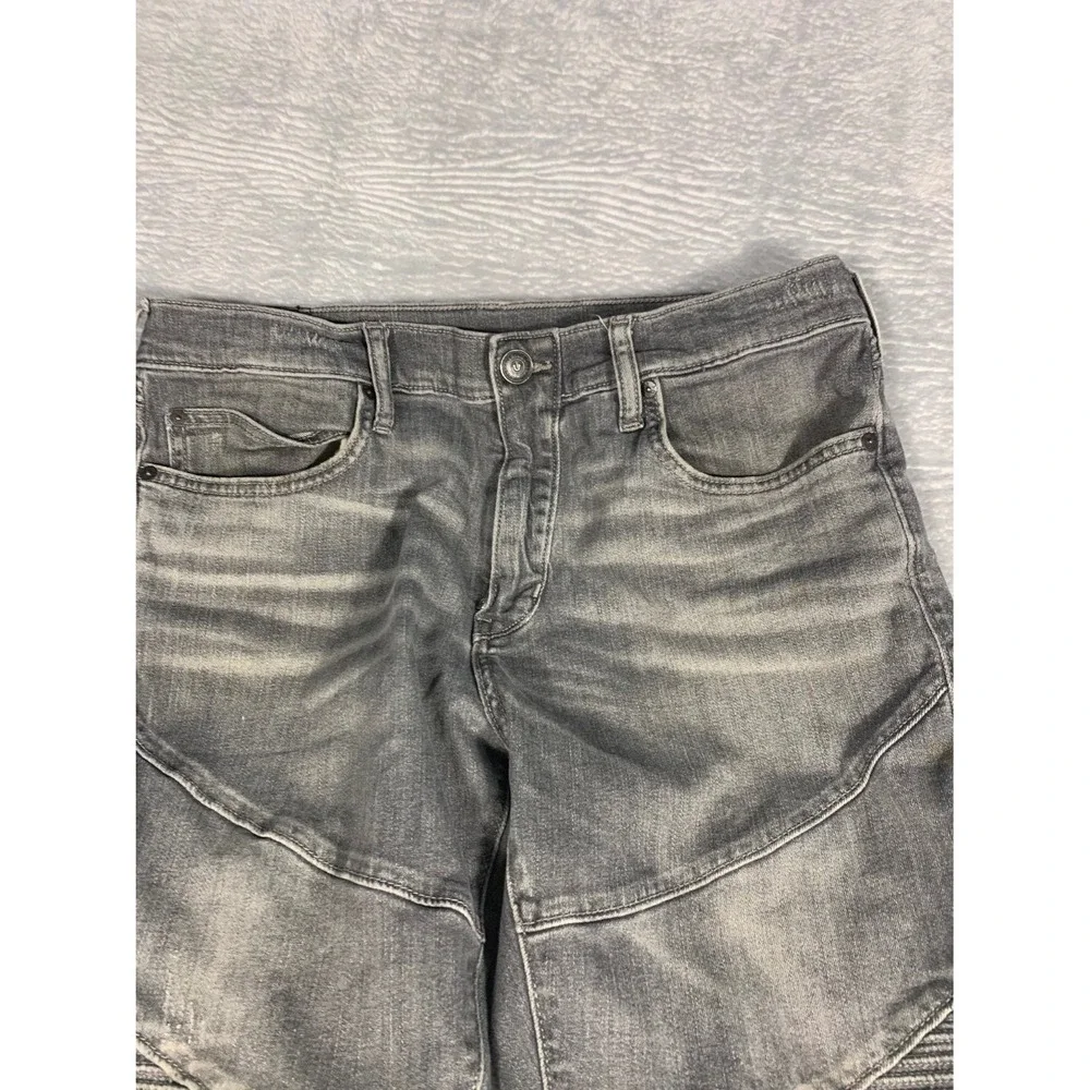 True Religion Biker Jeans Geno Mens 34x34 Gray Denim Moto ribbed knees